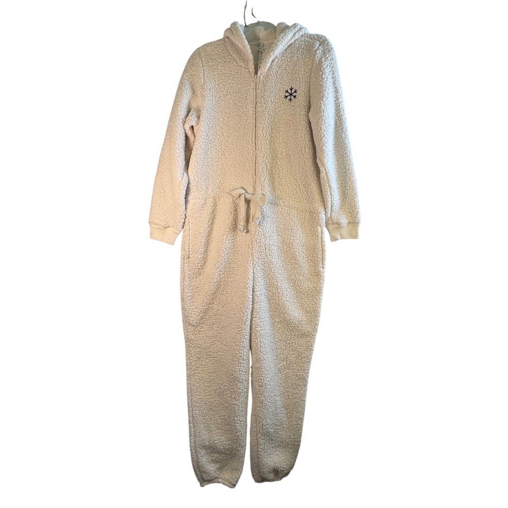 Aerie Sherpa One Piece Pajamas Snow Way Fleece Hooded Onesie Cream White M NWT
